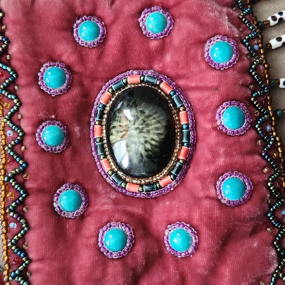 Boho 100% Silk Velvet & Beads Crossbody Mini Bag/Purse - Picture 2 of 12